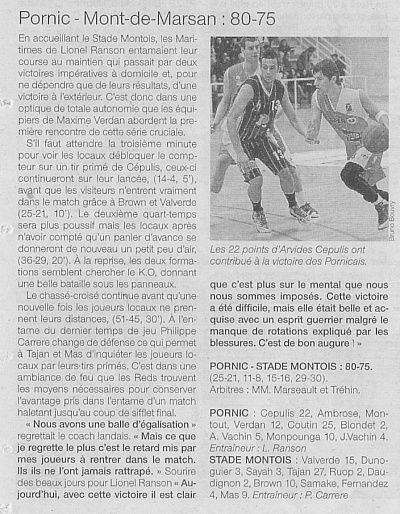 Pornic - 24/03/2014 - Basket Nationale 2 : belle victoire pour la course au maintien