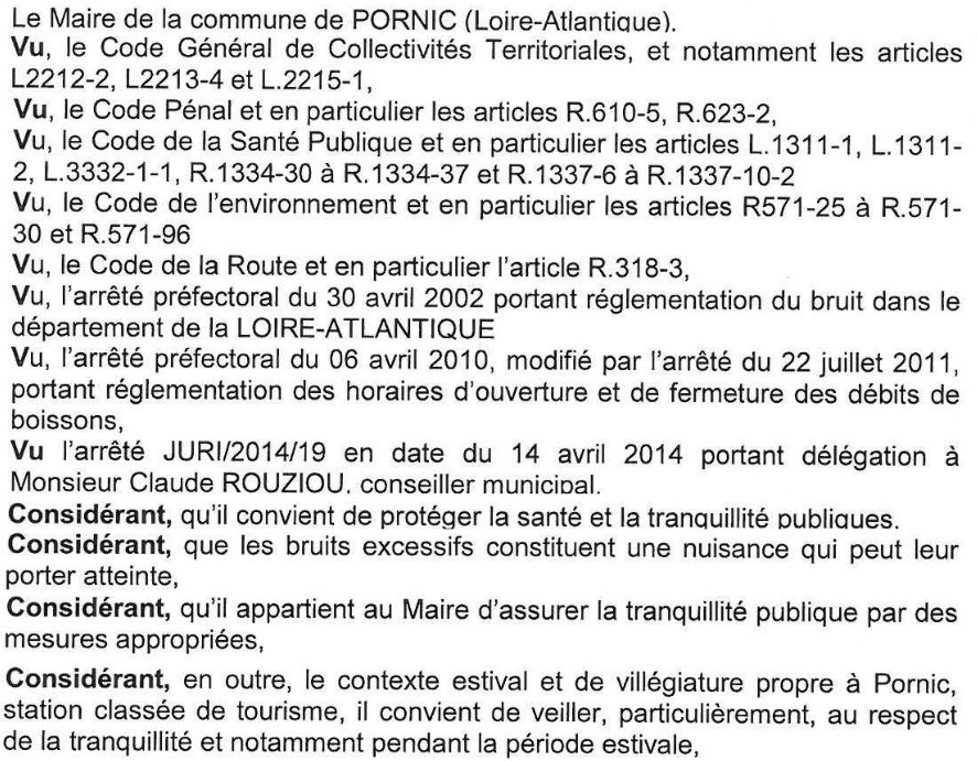 Pornic - 06/07/2015 - Mairie de Pornic : dispositions anti-bruit pour l`été 2015